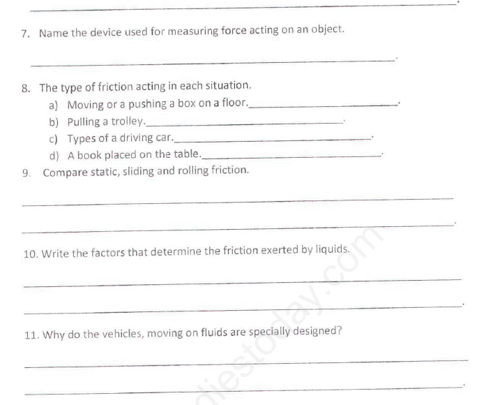 CBSE Class 8 Science Friction Assignment